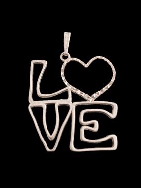 Vintage WJ Sterling Silver LOVE Heart Cutout Pendant 1.75” Diamond Cut, 3.26 G